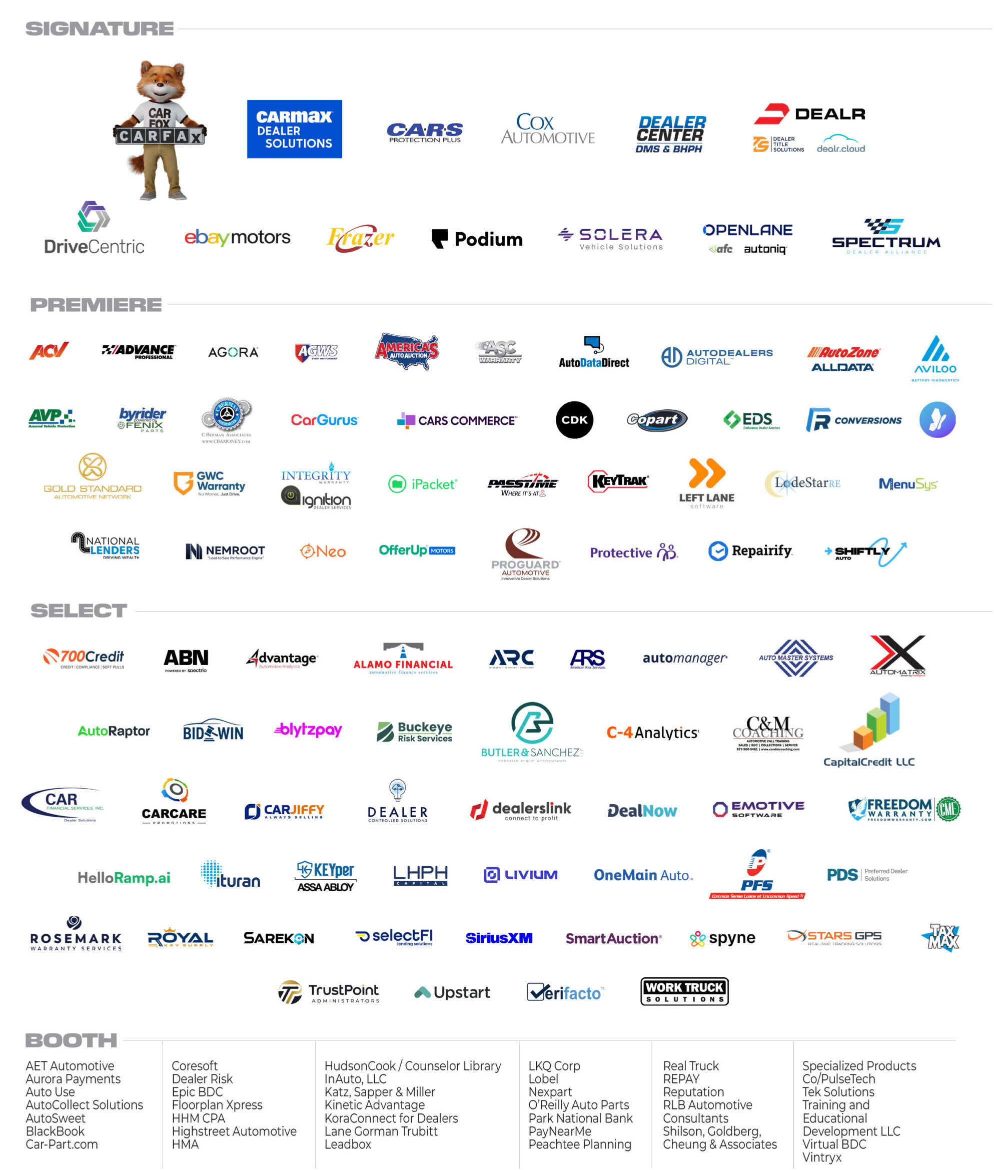 NIADA Convention 2026 sponsors — Signature, Premiere, Select, and Booth tiers